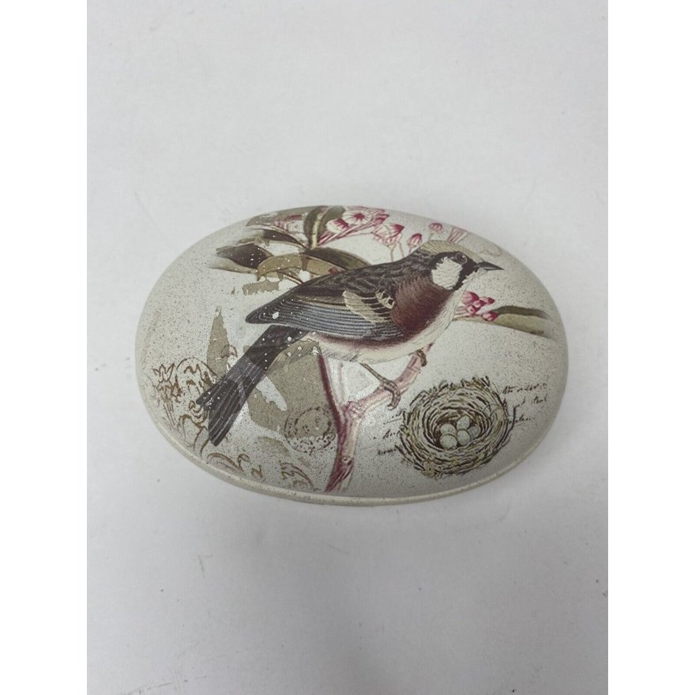 Ceramic Trinket Box Lid Bird Nest Flowers 4" x 3"  Jar Container Vanity